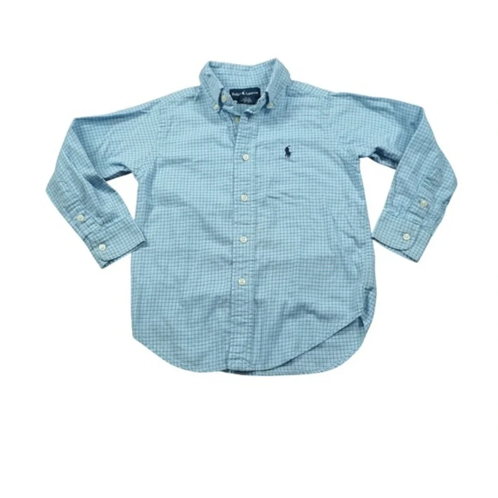 Polo Ralph Lauren Boys 4T‎ Blue Check Button Down Shirt Long Sleeve Cotton
